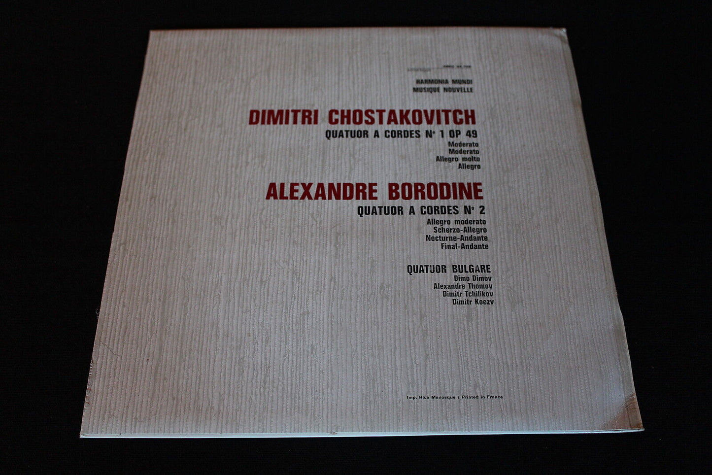 CHOSTAKOVITCH BORODINE QUATUOR BULGARE LP 33T 12" HARMONIA MUNDI 34.709