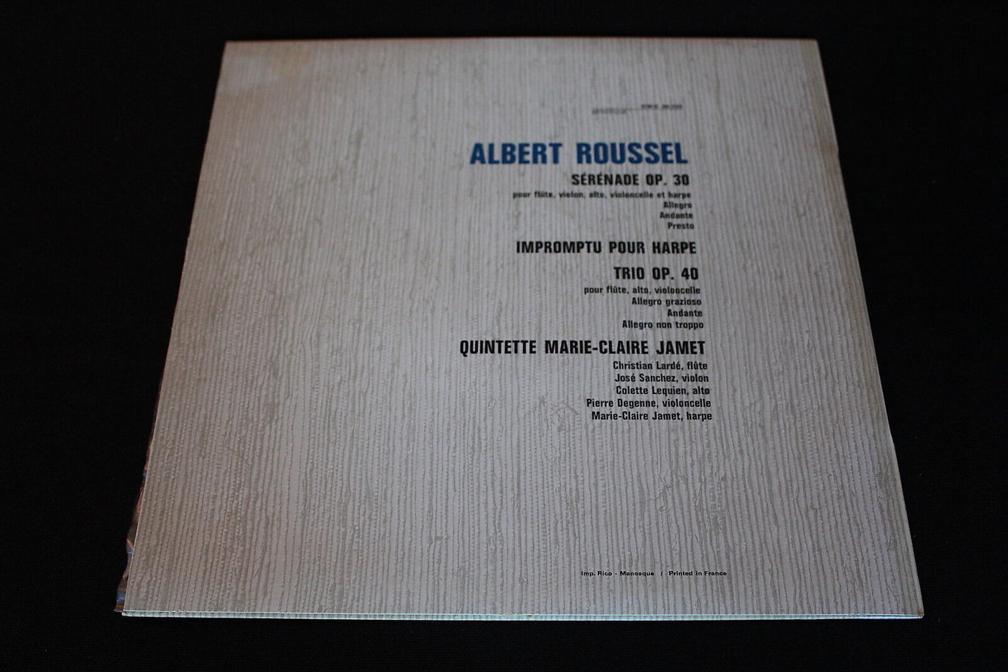 ALBERT ROUSSEL QUINTETTE MARIE-CLAIRE JAMET LP 33T 12" HARMONIA MUNDI