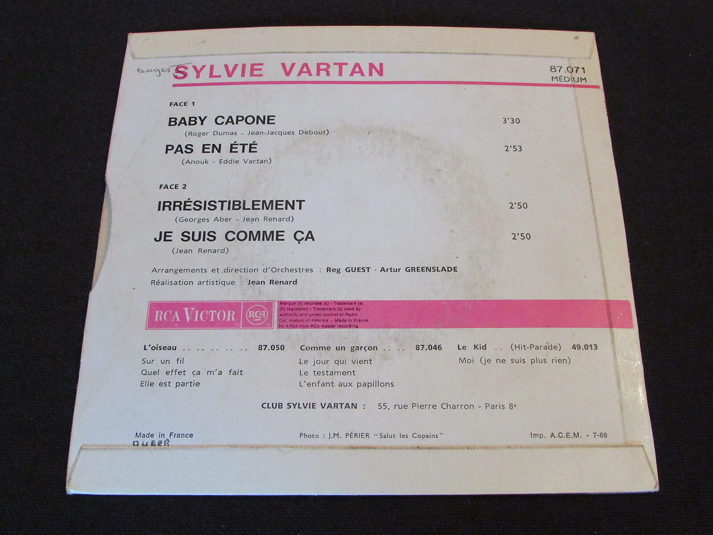 SYLVIE VARTAN EP 45T 7" BABY CAPONE FRENCH 1968