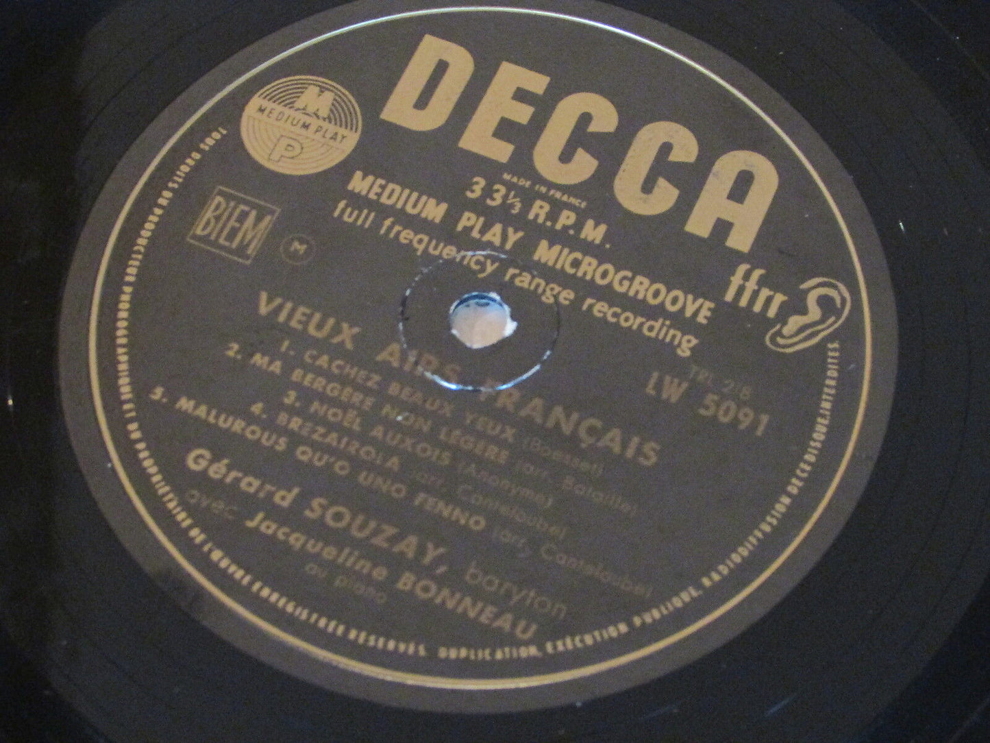 GERARD SOUZAY baryton JACQUELINE BONNEAU piano FRENCH DECCA LW 5091 LP 10"