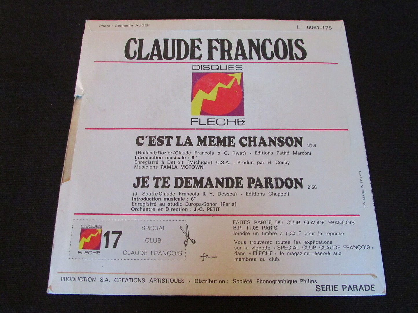 CLAUDE FRANCOIS SP 45T 7" C'EST LA MEME CHANSON