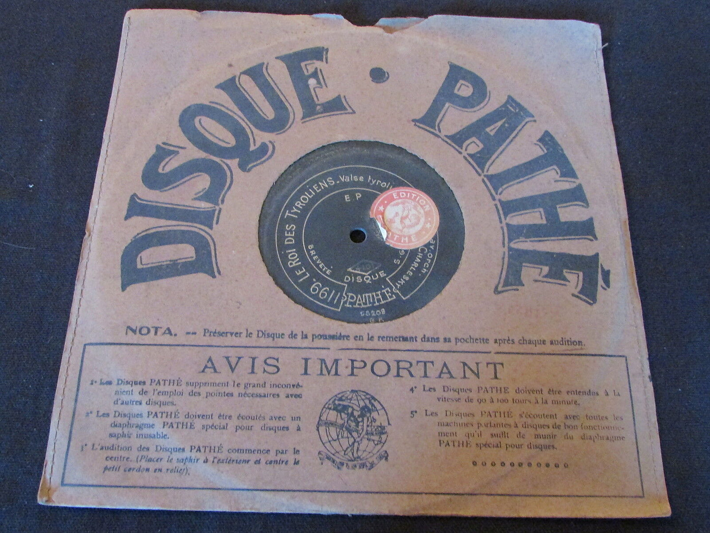 LE ROI DES TYROLIENS / LE DEPART DU PATRE TYROLIENNE PATHE 78T