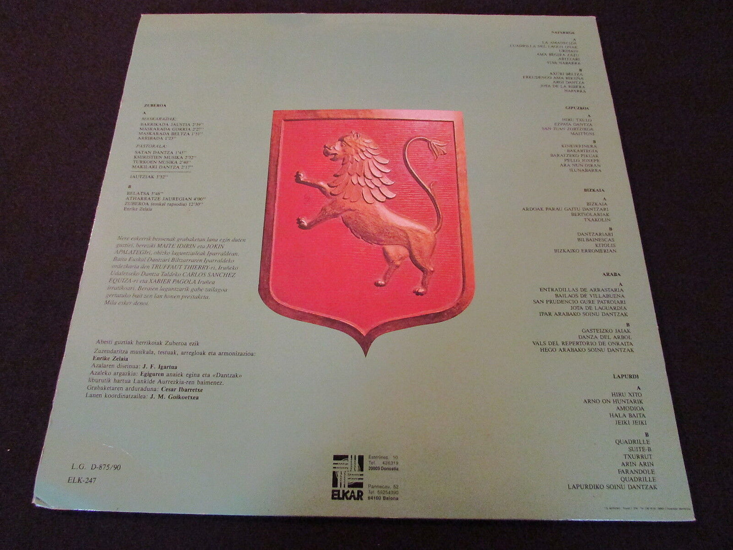 ENRIKE ZELAIA AKORDEOILARIA ZUBEROA LP 33T 12"