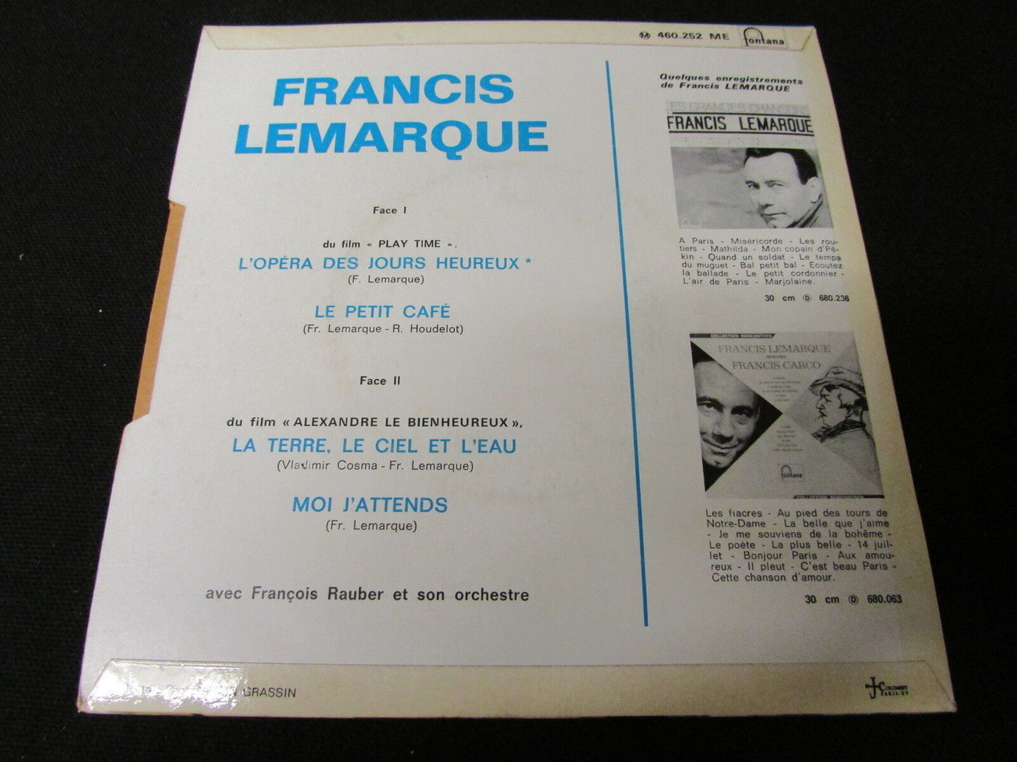 FRANCIS LEMARQUE EP 45T 7" L'OPERA DES JOURS HEUREUX FONTANA 460252