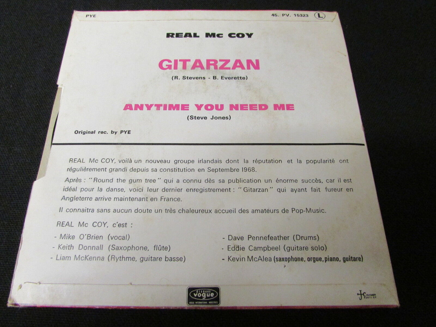 REAL McCOY SP 45T 7" GITARZAN PYE 15323