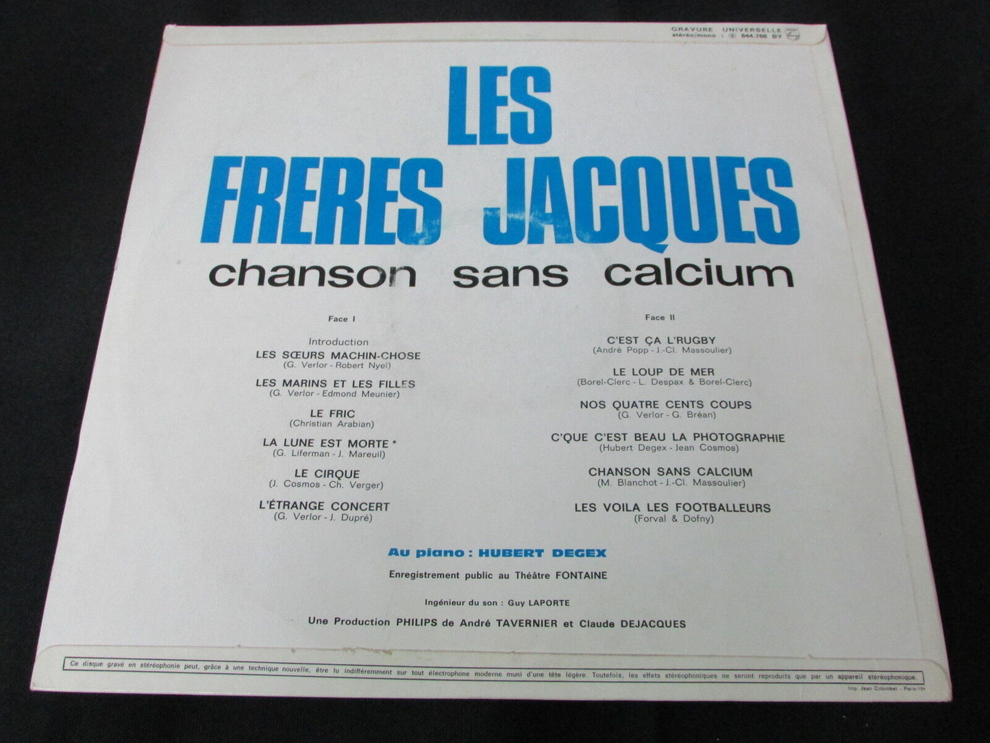 LES FRERES JACQUES LP 33T 12" LA CHANSON SANS CALCIUM PHILIPS 844788