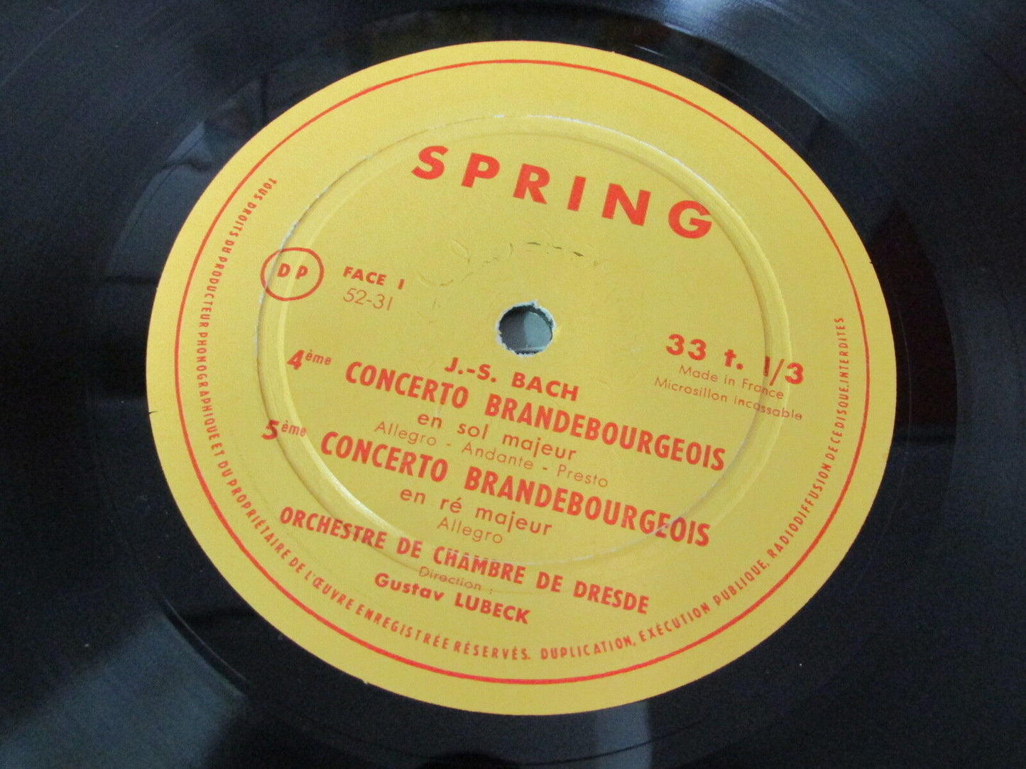 GUSTAV LUBECK BACH CONCERTOS BRANDEBOURGEOIS LP 33T 12" SPRING RARE