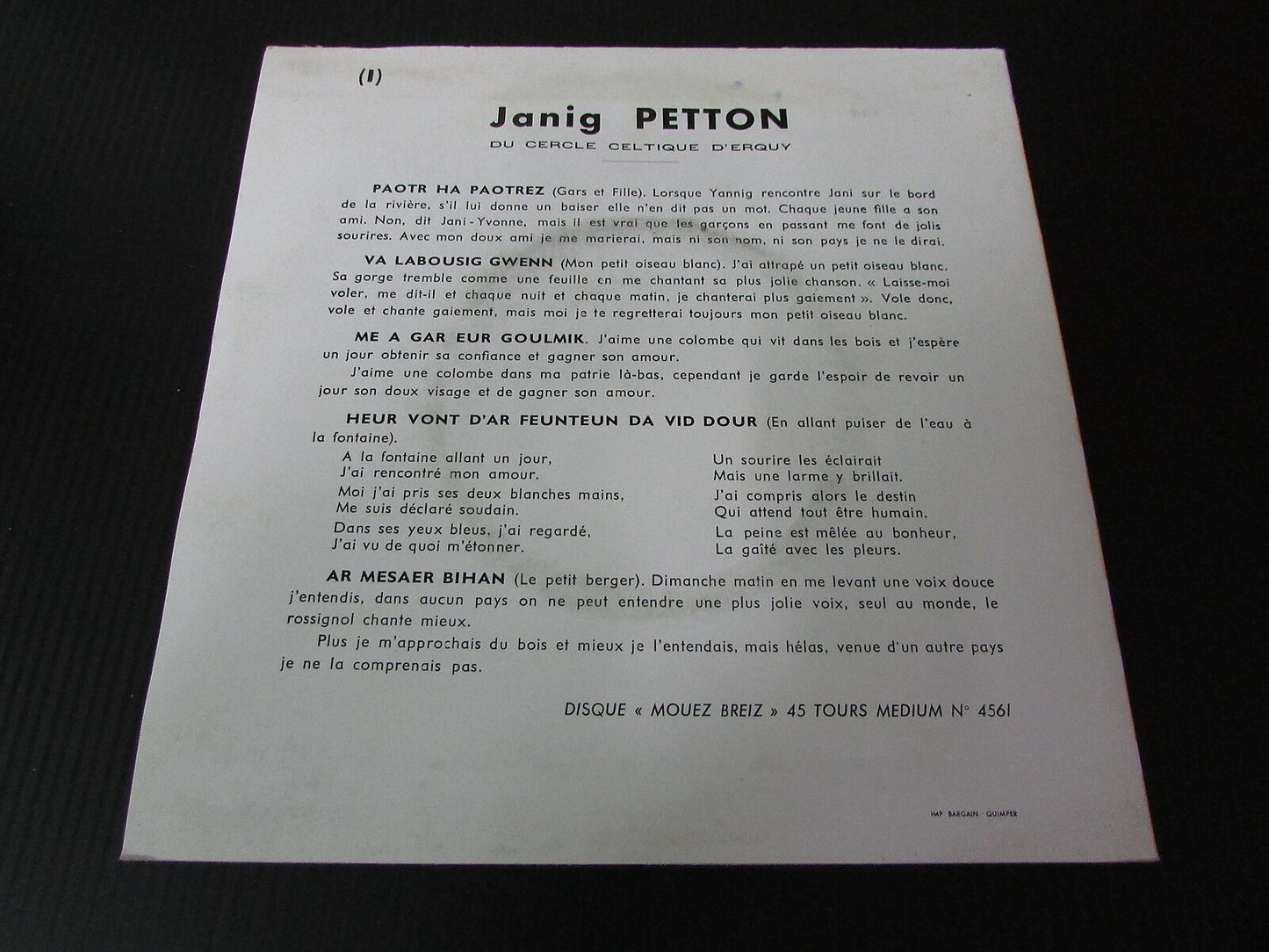 JANIG PETTON EP 45T 7" MOUEZ BREIZ 4561
