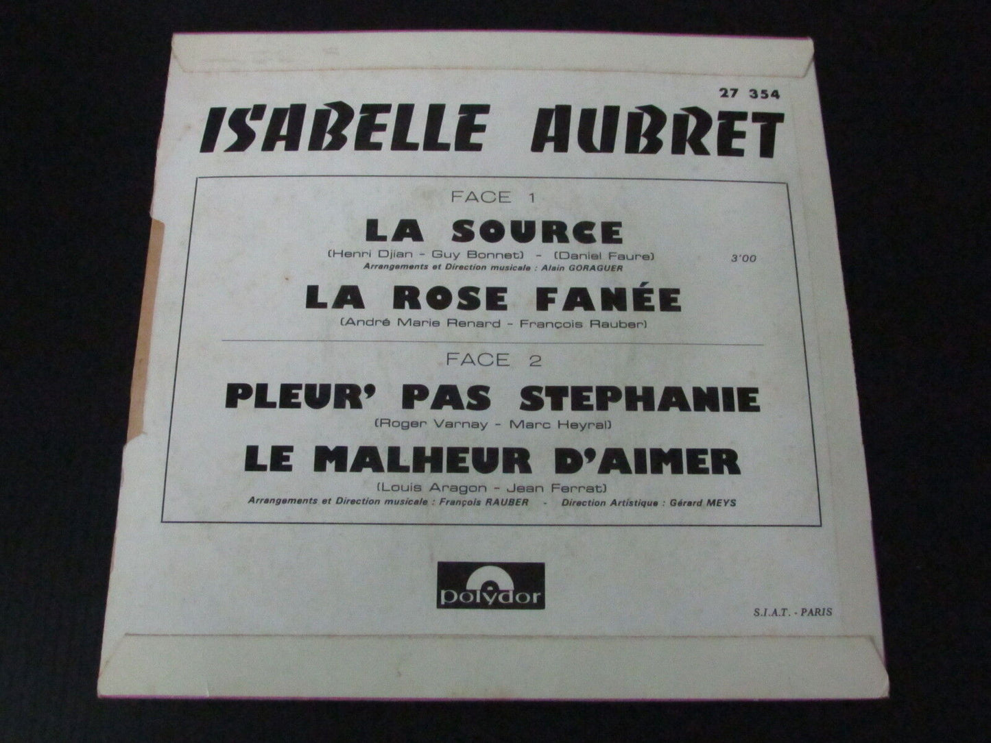 ISABELLE AUBRET EP 45T 7" LA SOURCE POLYDOR 27354