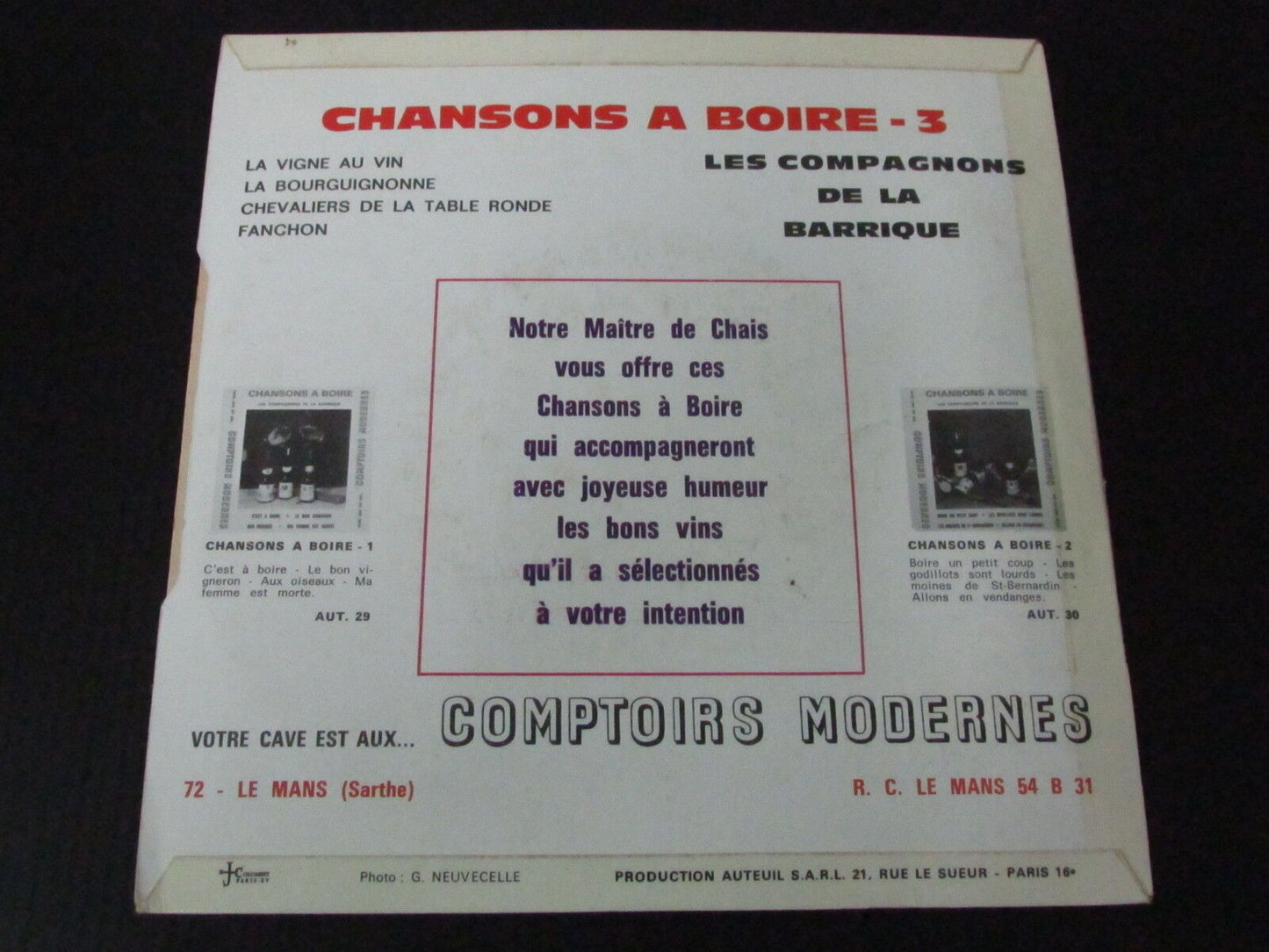 LES COMPAGNONS DE LA BARRIQUE CHANSONS A BOIRE EP 45T 7"