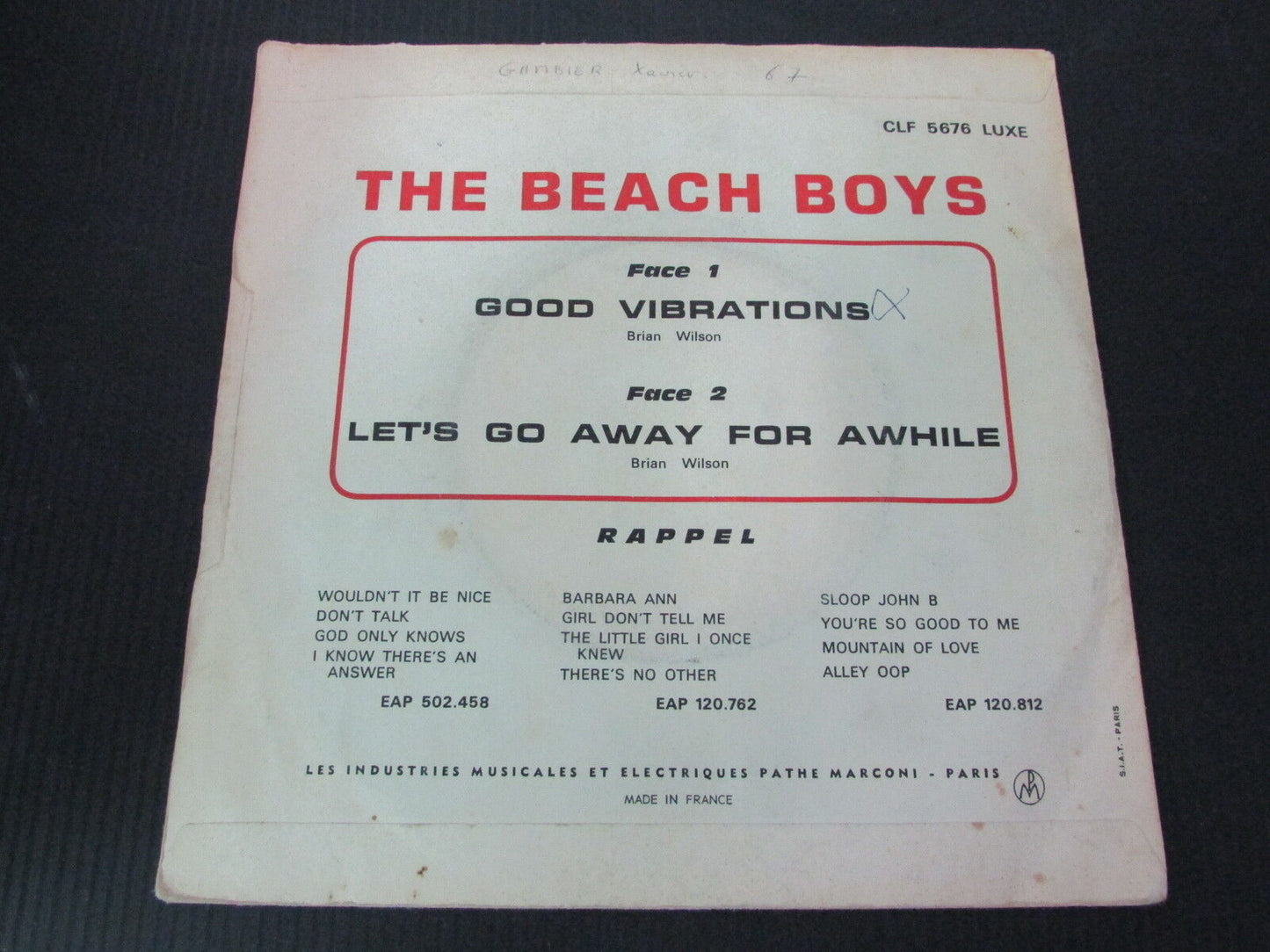 THE BEACH BOYS SP 45T 7" GOOD VIBRATIONS FRANCE CLF 5676