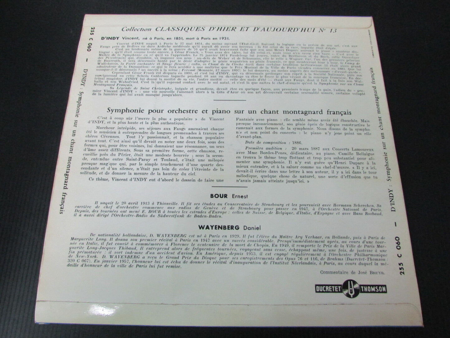 VINCENT D'INDY SYMPHONIE POUR ORCHESTRE ET PIANO LP 33T 10"