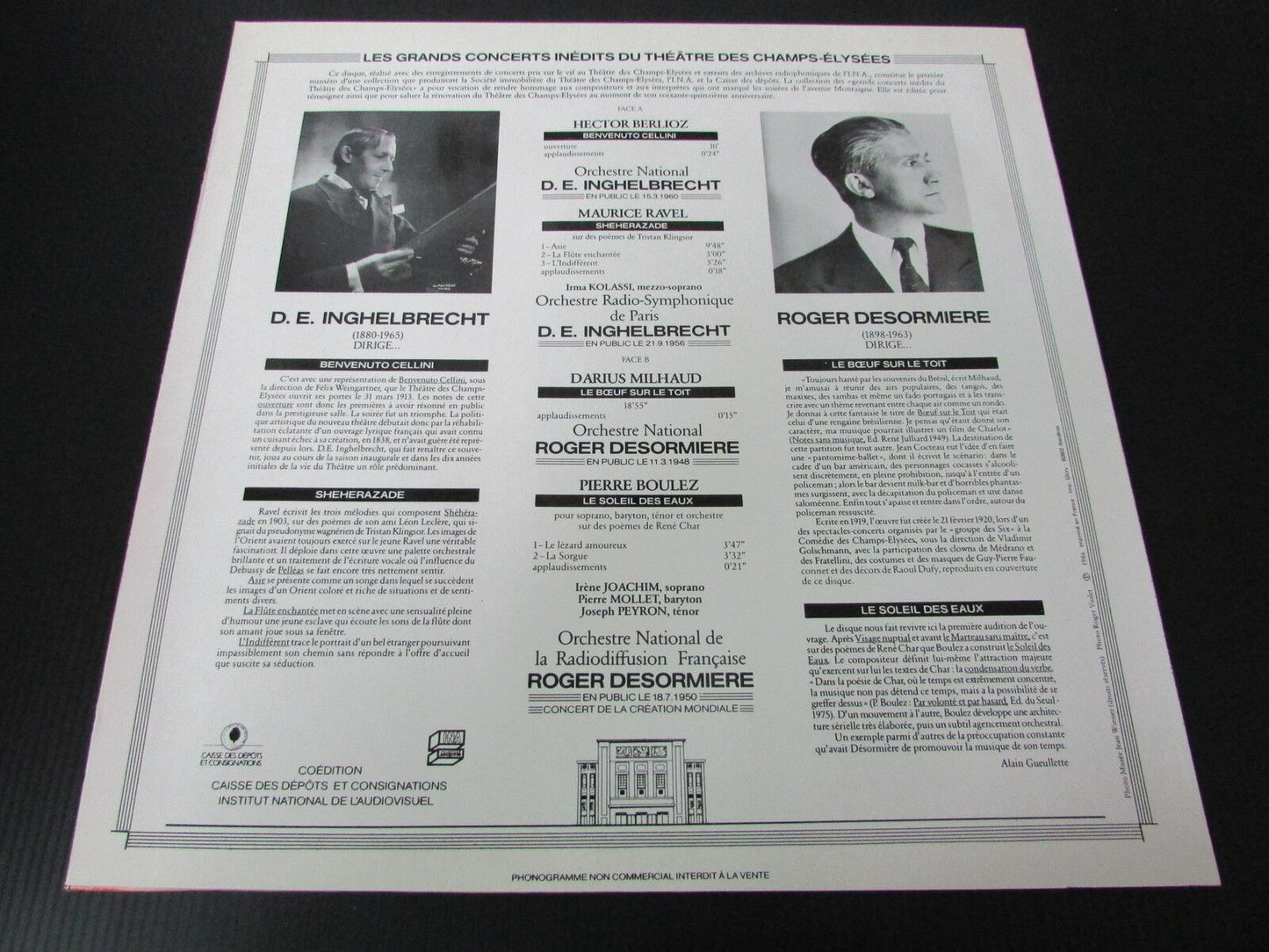 BERLIOZ RAVEL MILHAUD BOULEZ INGHELBRECHT / DESORMIERE LP 33T 12"