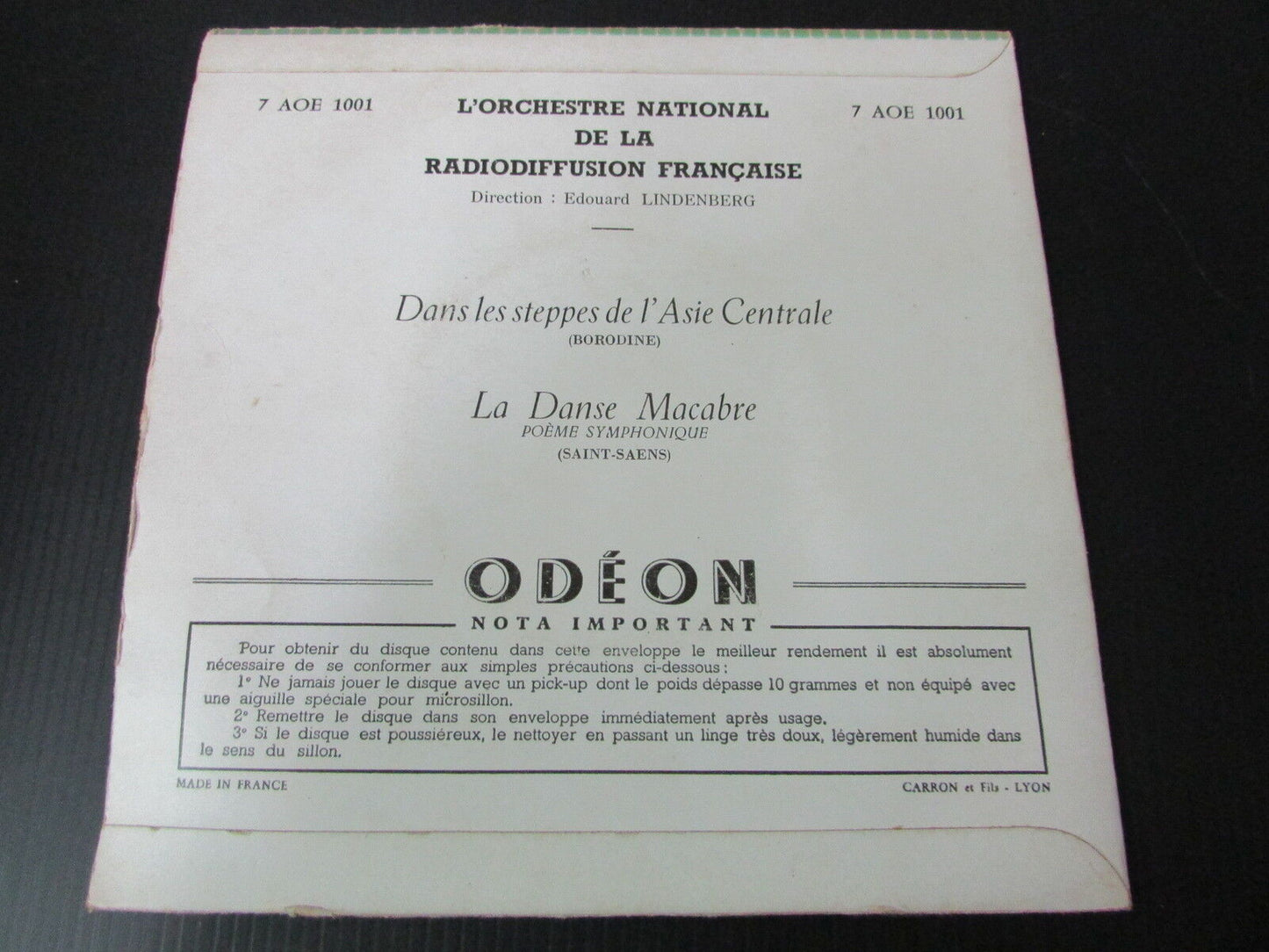 EDOUARD LINDENBERG SP 45T 7" ODEON 7 AOE 1001 FRANCE