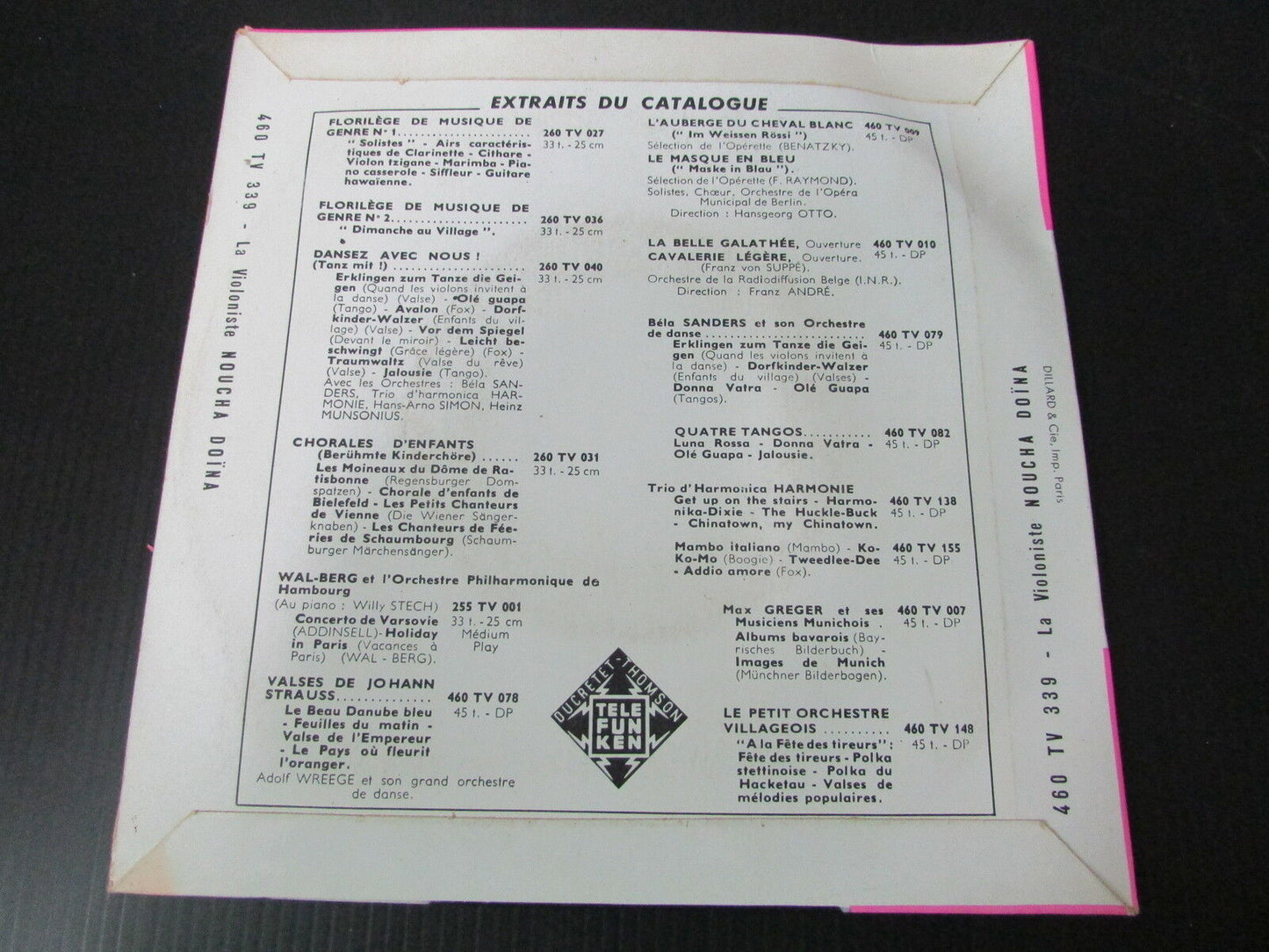 NOUCHA DOINA / Orchestre BELA SANDERS EP 45T 7" TELEFUNKEN 460TV339