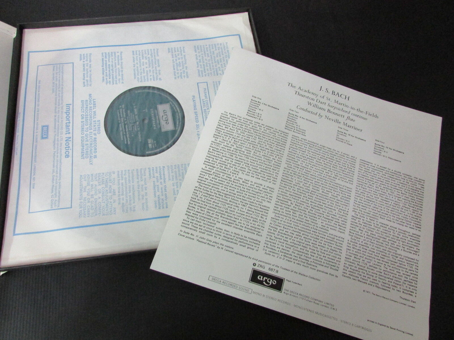 J.S. BACH SUITES FOR ORCHESTRA NEVILLE MARRINER ARGO 687-8 BOX 2 x LP 33T 12"