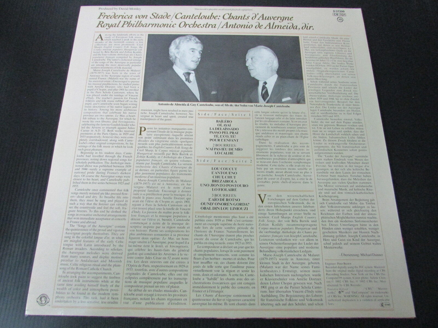 FREDERICA VON STADE CANTELOUBE : CHANTS D'AUVERGNE, ALBUM 1 LP 33T 12"