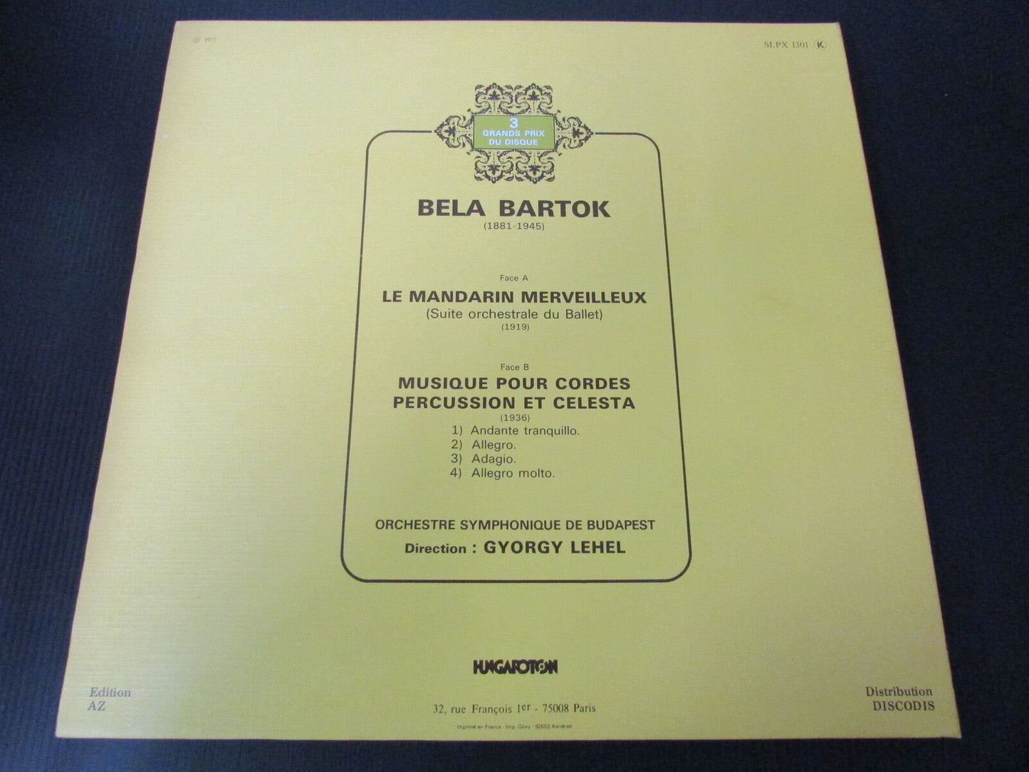 BELA BARTOK HUNGAROTON SLPX 1301 HUNGARY 1977 LP 33T 12"