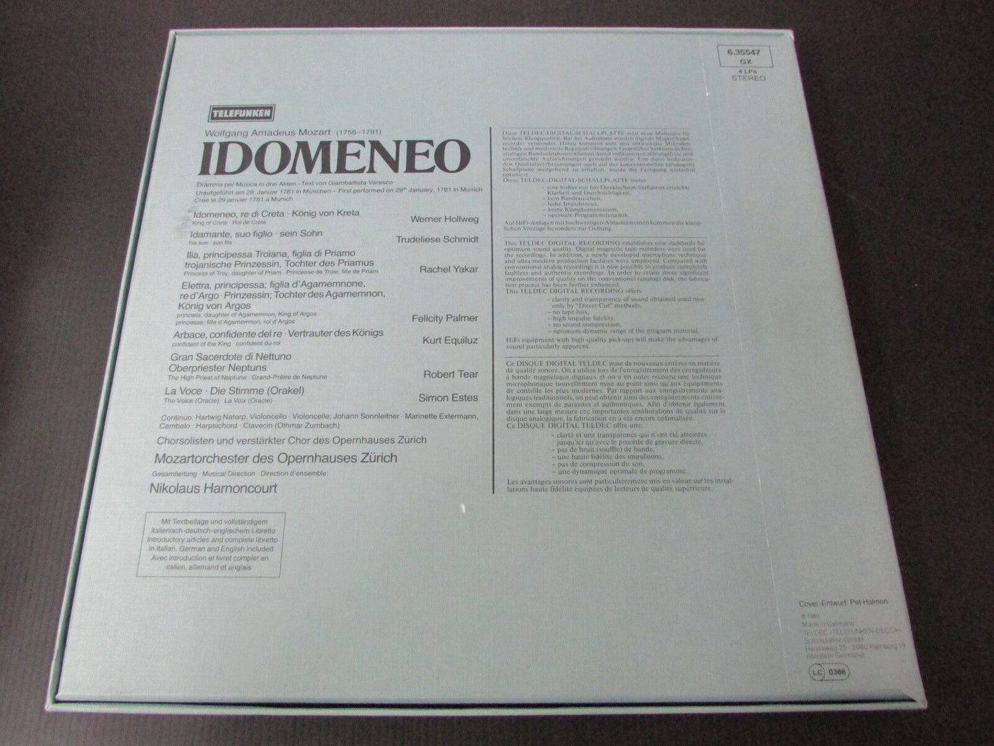 MOZART IDOMENEO HARNONCOURT TELEFUNKEN 635547 BOX 4 x LP 33T 12"