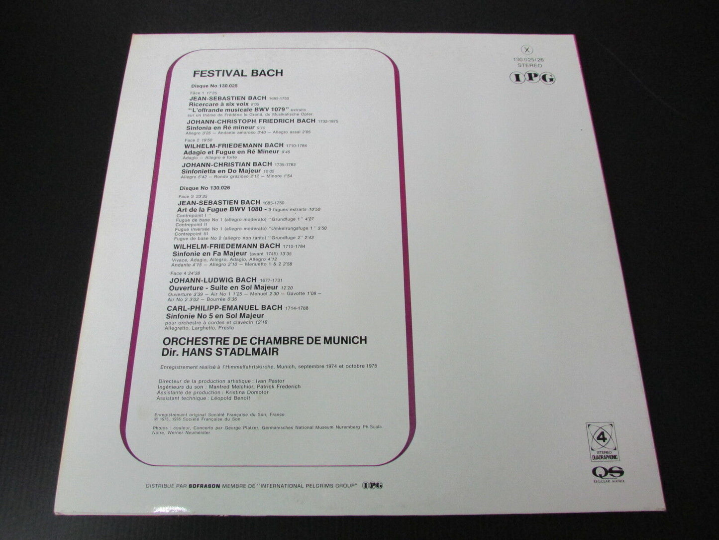 FESTIVAL BACH ARISTOCRATE QUADRAPHONIC IPG 130025/26 2 x LP 33T 12"