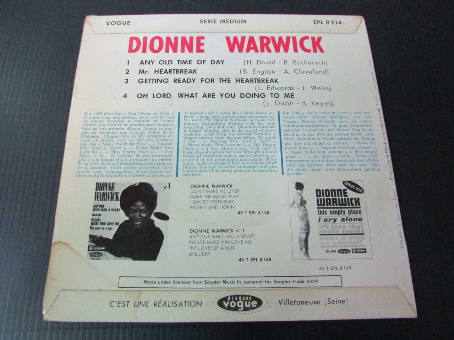 DIONNE WARWICK ANY OLD TIME OF DAY FRANCE VOGUE EP 45T 7"