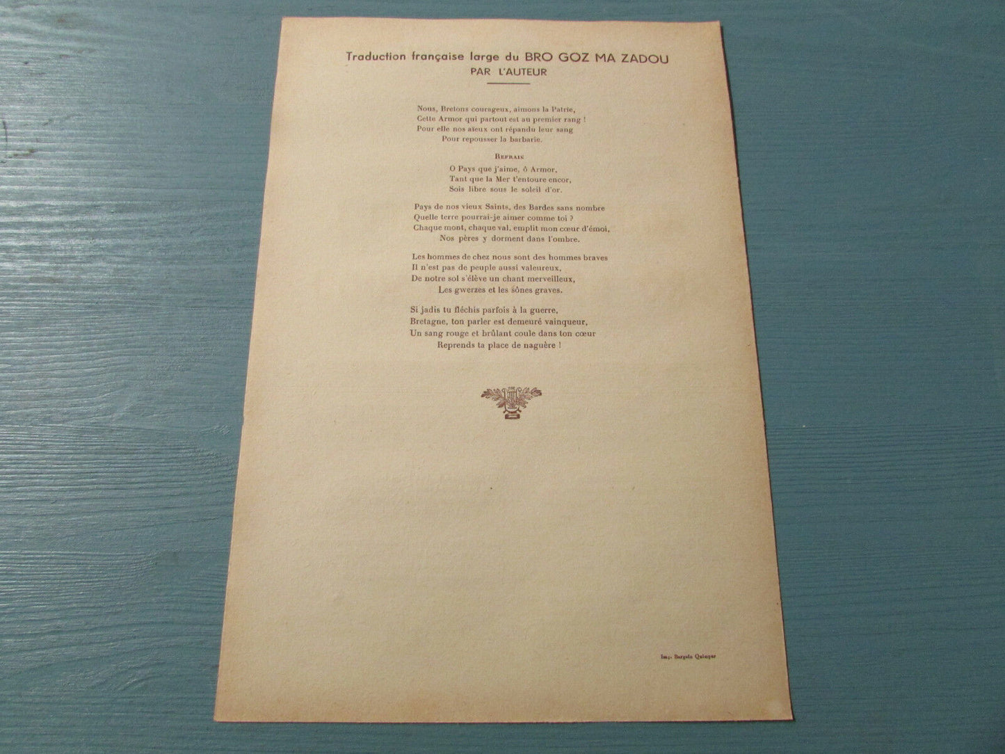 KOUSK BREIZ IZEL / BRO GOZ MA ZADOU Sheet music + Breton and French lyrics