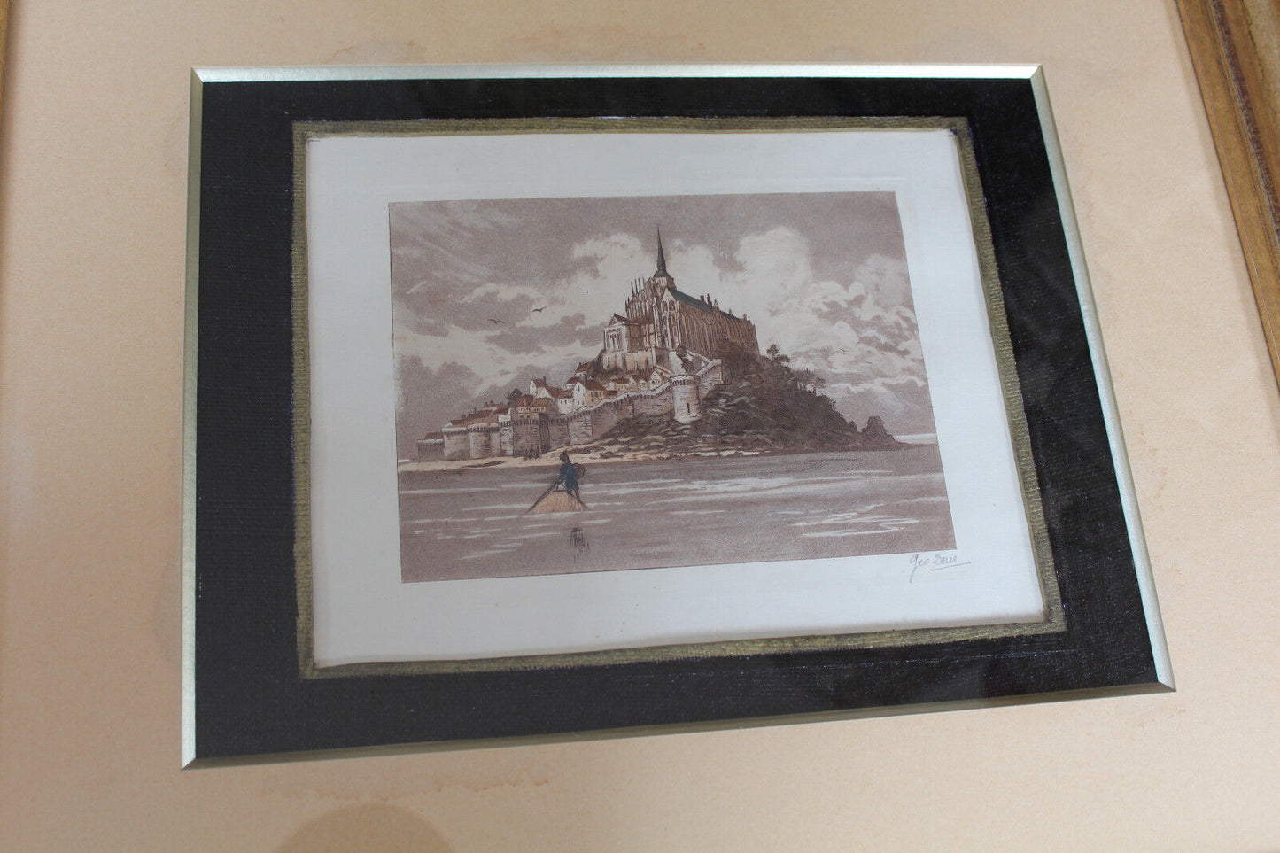 Ancienne Gravure encadrée et signée GEO DORIS Mont Saint Michel