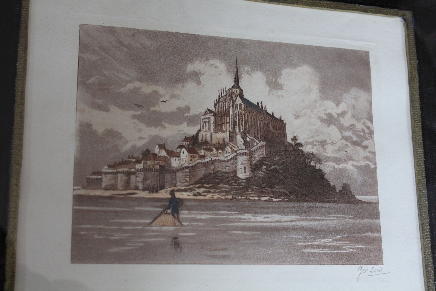 Ancienne Gravure encadrée et signée GEO DORIS Mont Saint Michel