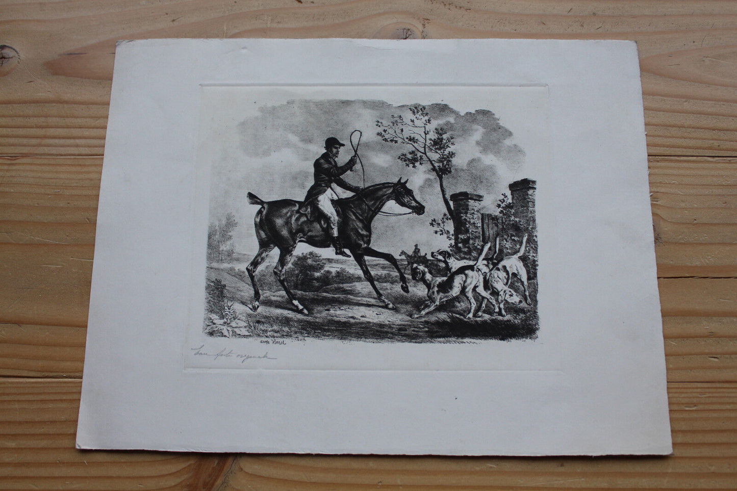 Eau Forte Originale Scène de Chasse à Courre Vénerie Signature à identifier