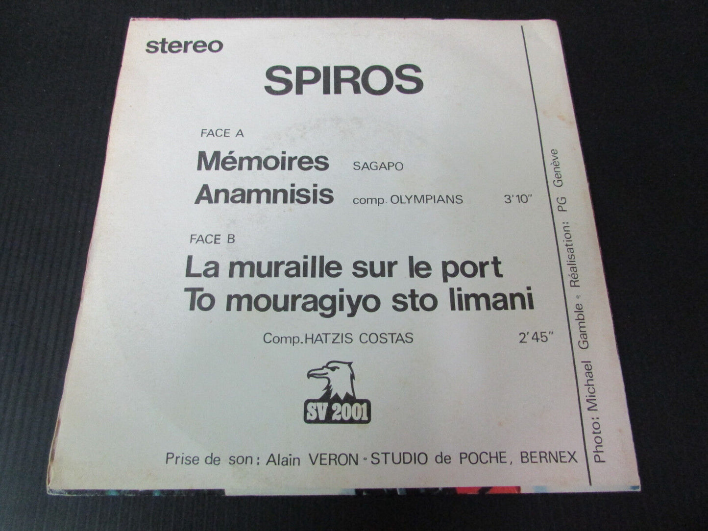 SPIROS SP 45T 7" MEMOIRES SV 2001 SIGNED