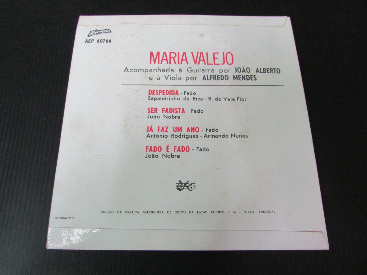 MARIA VALEJO EP 45T 7" DESPEDIDA FADO ALVORADA AEP 60766 PORTUGAL