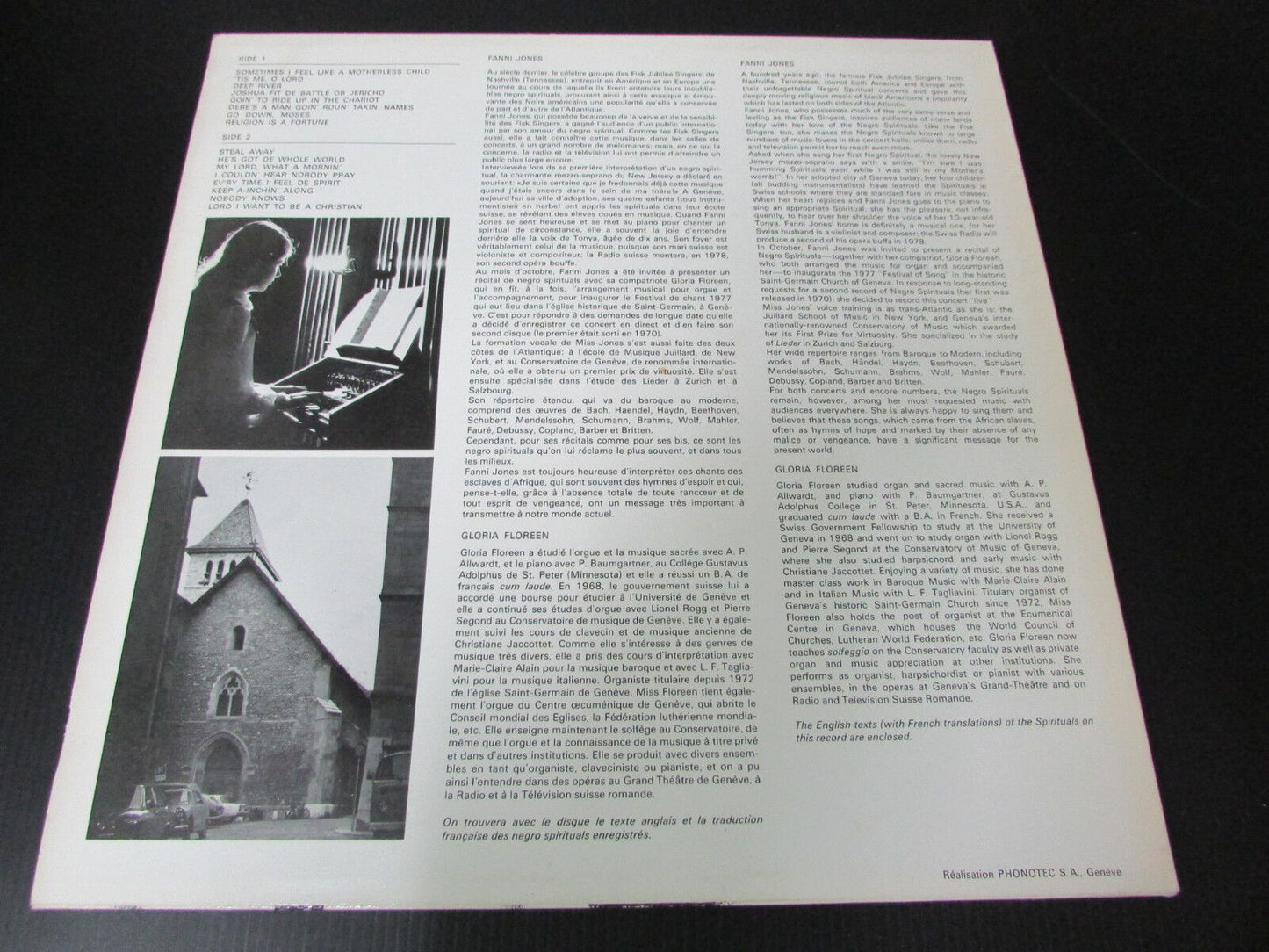 FANNI JONES GLORIA FLOREEN NEGRO SPIRITUALS RARE SIGNED FRENCH LP