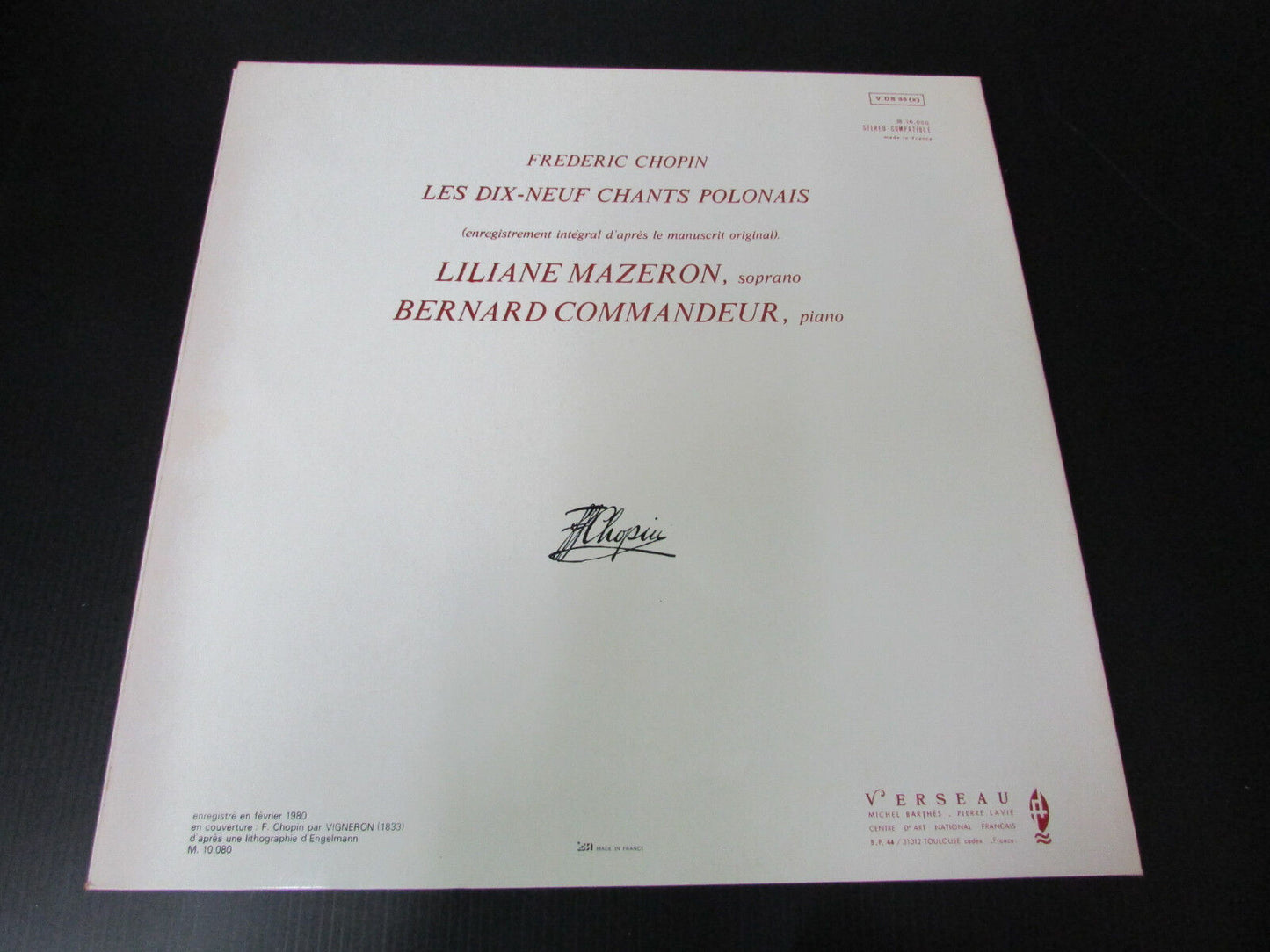 LP CHOPIN intégrale LES CHANTS POLONAIS 1980 Liliane MAZERON Bernard COMMANDEUR