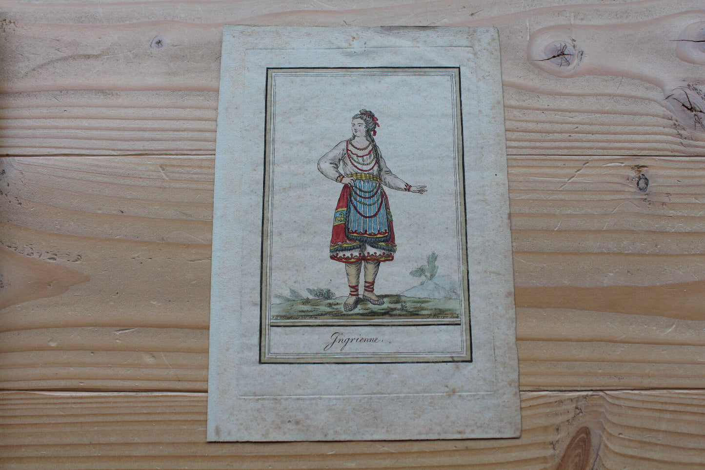 SAUVEUR / LAROQUE Lot 2 Anciennes Gravures Aquarellées XVIIIe INGRIEN INGRIENNE