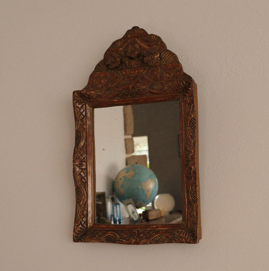 ANCIEN PETIT MIROIR AU MERCURE MIROIR A FRONTON BOIS SCULPTE EPOQUE XVIIIe