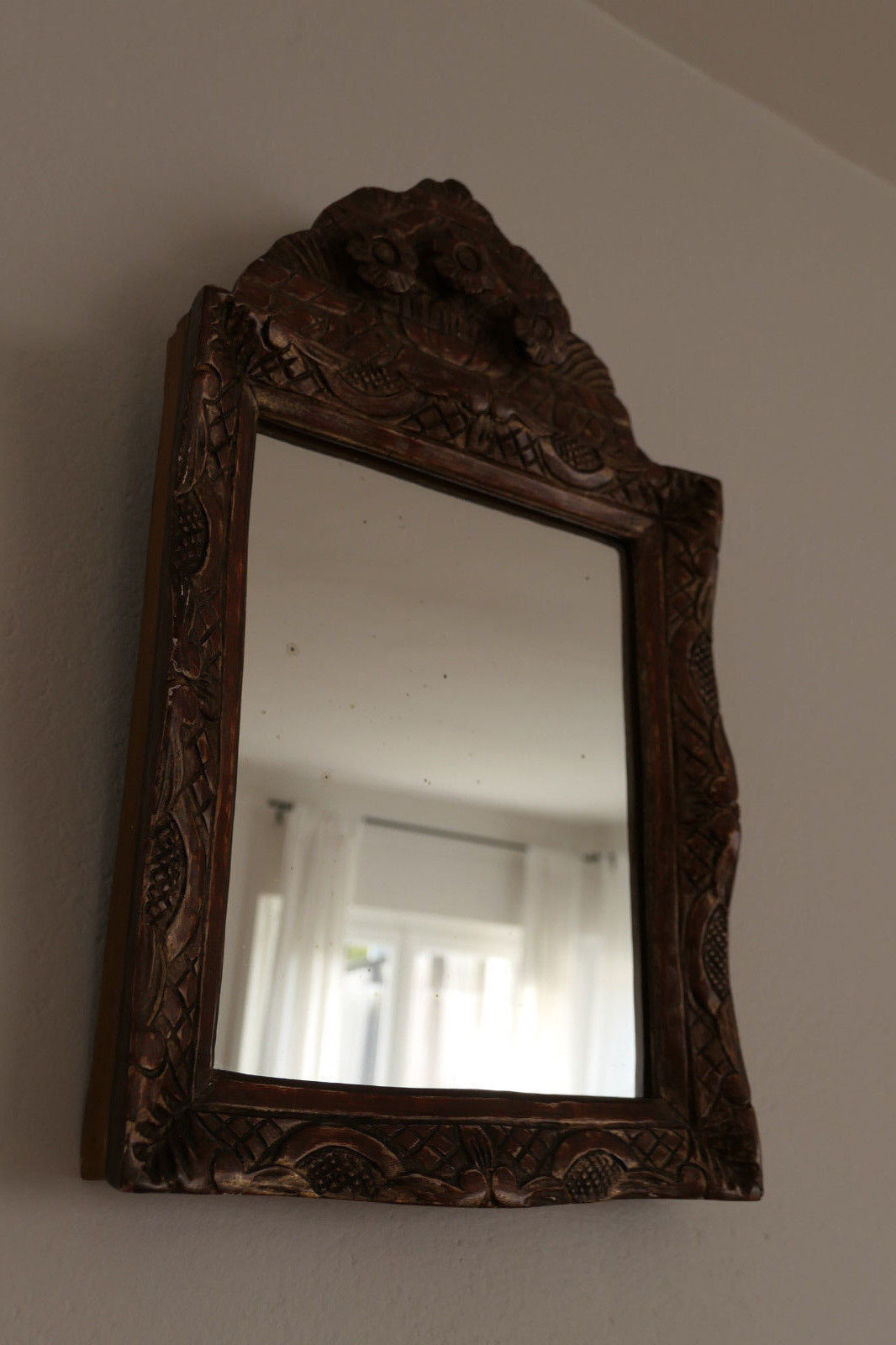 ANCIEN PETIT MIROIR AU MERCURE MIROIR A FRONTON BOIS SCULPTE EPOQUE XVIIIe