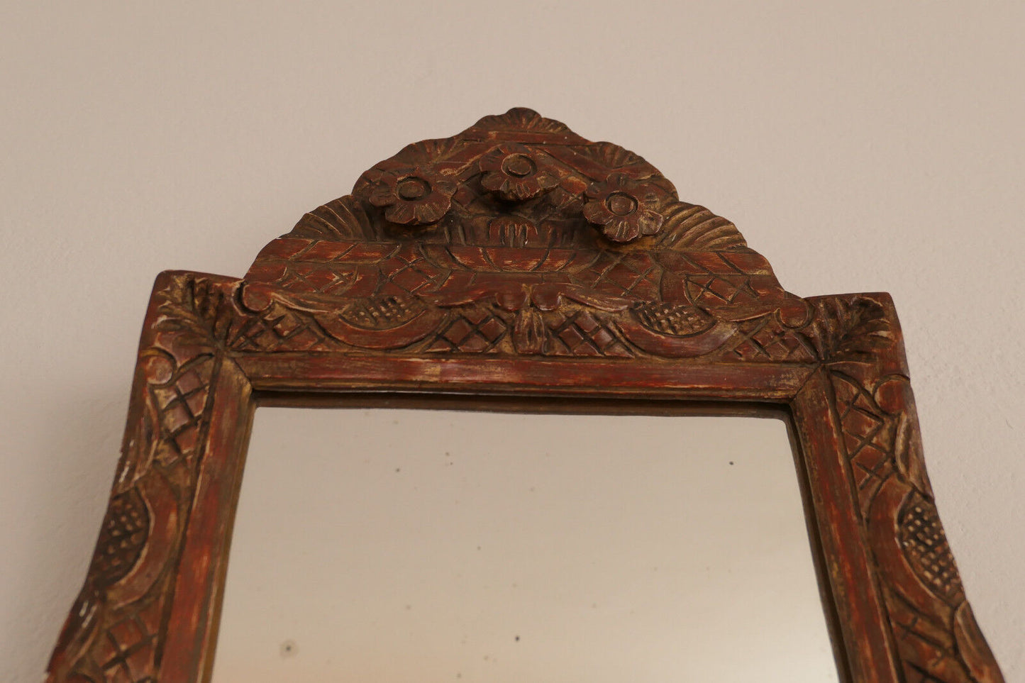 ANCIEN PETIT MIROIR AU MERCURE MIROIR A FRONTON BOIS SCULPTE EPOQUE XVIIIe
