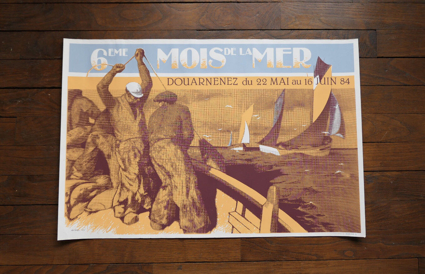 ANCIENNE AFFICHE SERIGRAPHIE KAN AR MOR DOUARNENEZ LE MOIS DE LA MER 1984