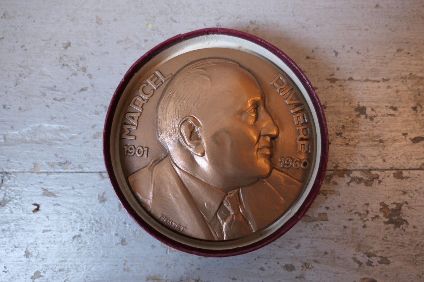 ANCIENNE MEDAILLE BRONZE MARCEL RIVIERE (1901-1960) MGEN SIGNEE HUSSET 1961