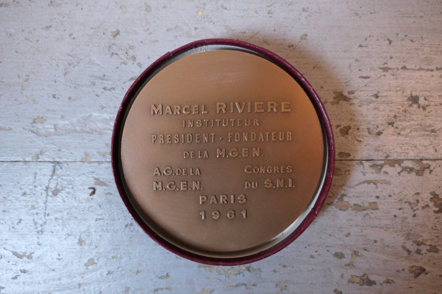 ANCIENNE MEDAILLE BRONZE MARCEL RIVIERE (1901-1960) MGEN SIGNEE HUSSET 1961