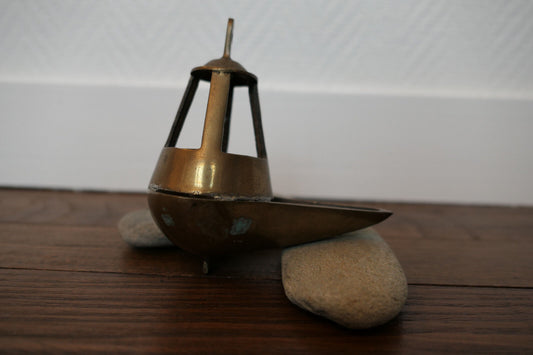 ANCIENNE LAMPE A HUILE LAITON FIN XIXe DEBUT XXe