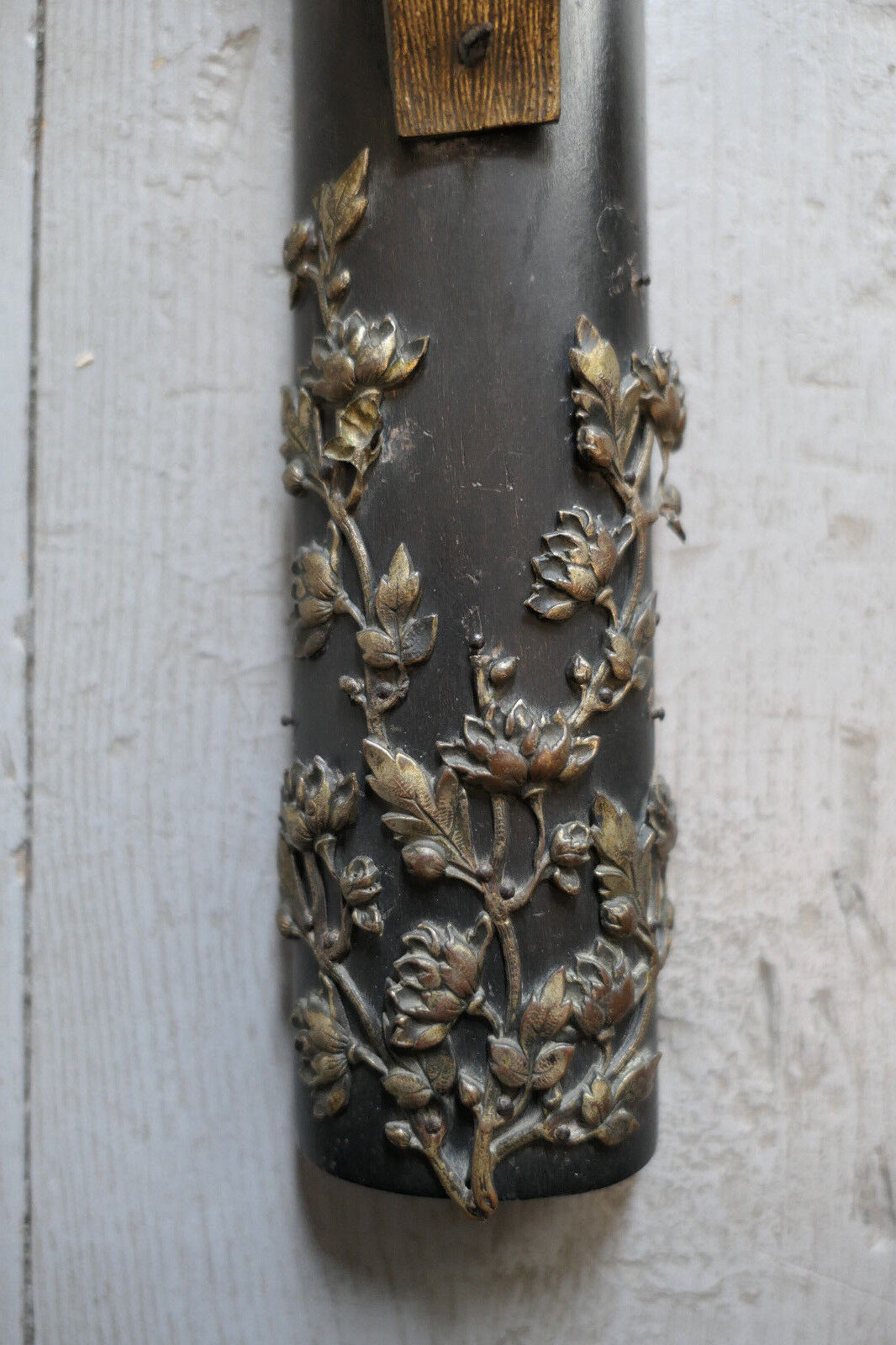 ANCIEN CRUCIFIX CROIX CATHOLIQUE BOIS NOIRCI METAL REGULE FIN XIXe / DEBUT XXe