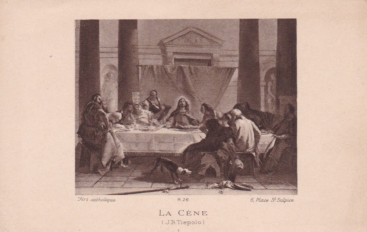 ANCIENNE IMAGE PIEUSE SAINTE RELIGIOUS LA CENE ART CATHOLIQUE TIEPOLO