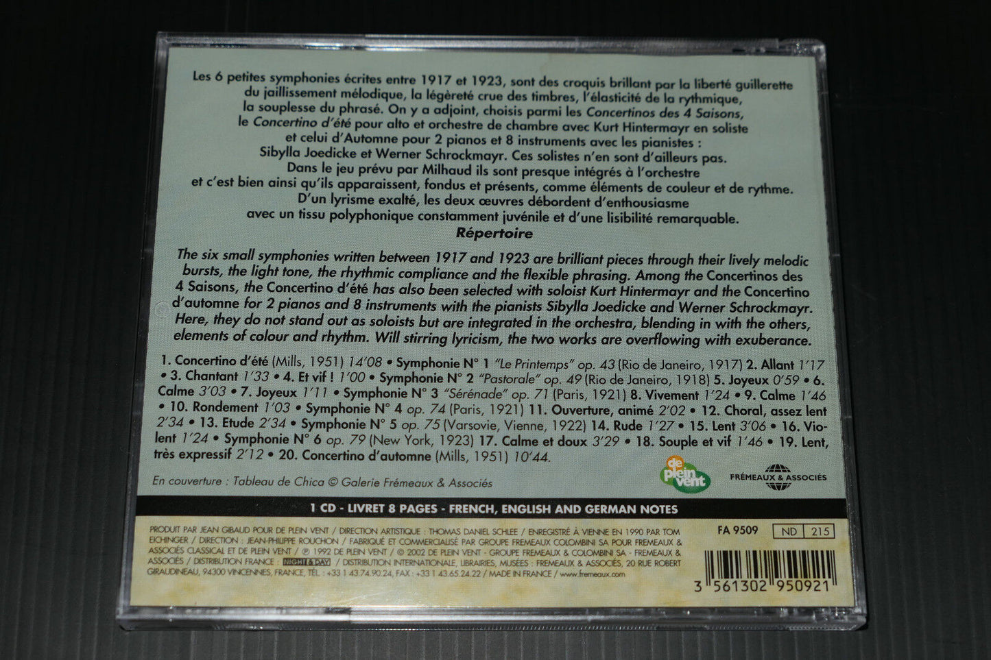 CD DARIUS MILHAUD / ORCHESTRE DE CHAMBRE D'AUTRICHE / J.P. ROUCHON / 2002
