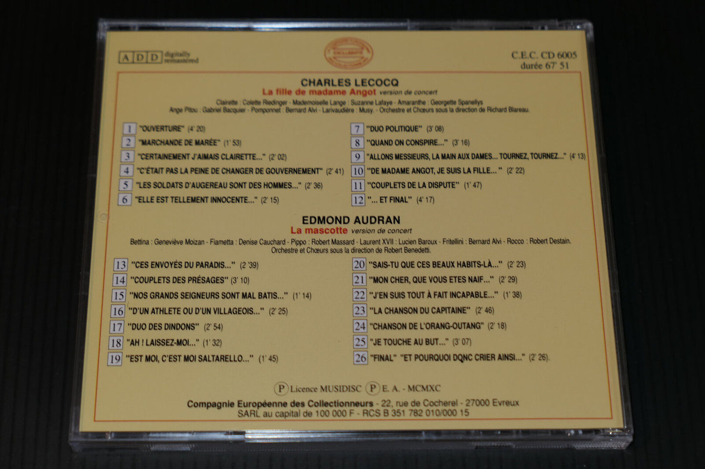 CD IL ETAIT UNE FOIS L'OPERETTE / CHARLES LECOCQ / EDMOND AUDRAN / CEC 6005