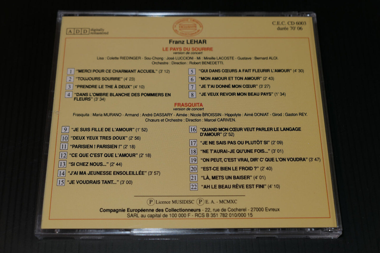 CD IL ETAIT UNE FOIS L'OPERETTE / FRANZ LEHAR / CEC 6003
