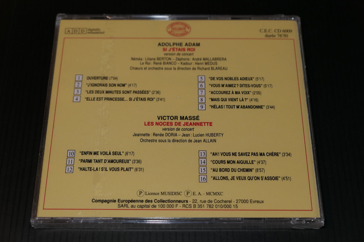 CD IL ETAIT UNE FOIS L'OPERETTE / ADOLPHE ADAM / VICTOR MASSE / CEC 6009