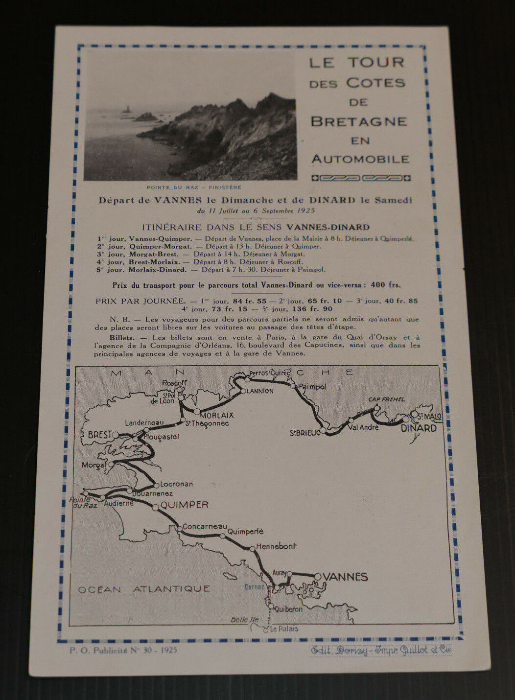 OLD RAILWAY PROGRAM: TOUR OF THE COASTS OF BRITTANY BY CAR 1925