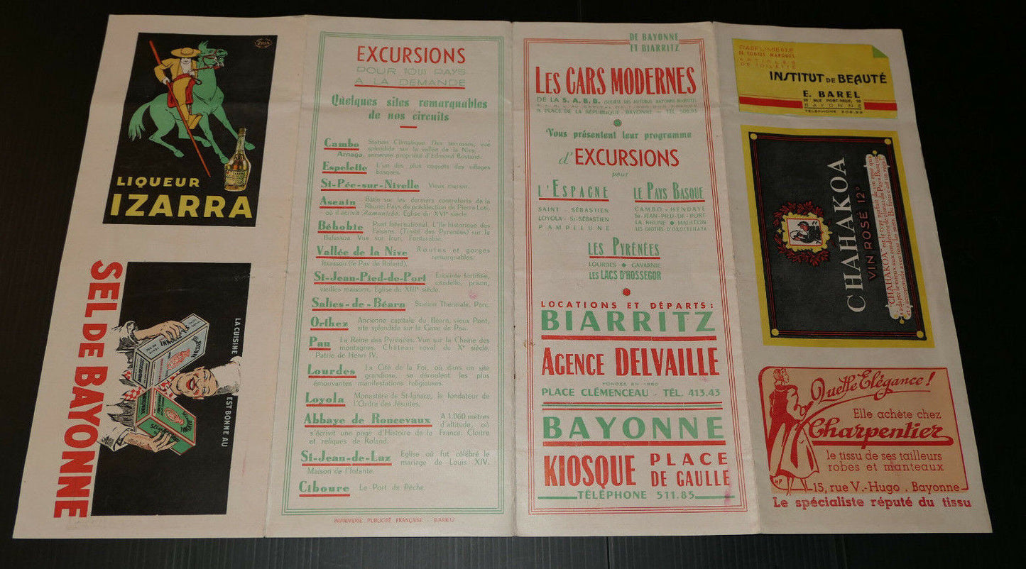 ANCIEN DEPLIANT PUB TOURISME PAYS BASQUE PYRENEES ESPAGNE BIARRITZ BAYONNE CARTE