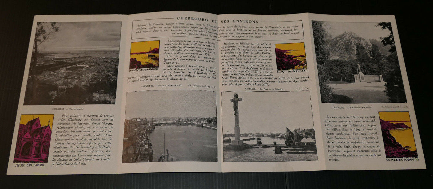 ANCIEN DEPLIANT TOURISTIQUE CHEMINS DE FER DE L'ETAT CHERBOURG CIRCA 1910